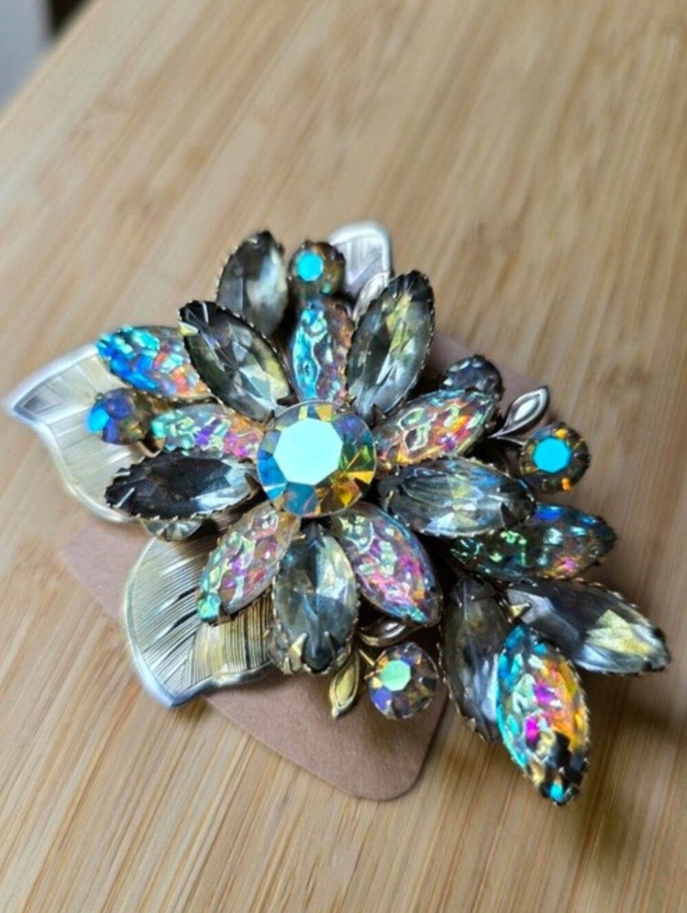 Vintage Judy Lee Aurora Borealis Rhinestone Brooch AB Crystal Statement Pin